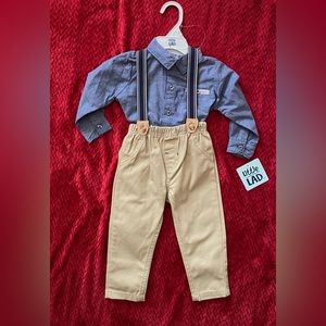 Little Lad Baby Boy's 3 Piece Shirt, Pants and suspender elastic Set- 12 Months